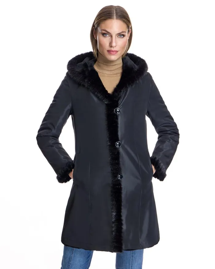 Coats Women039s Maximilian Reversible Sheared Mink Sections Coat With Long Hair Trims