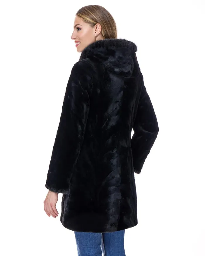 Coats Women039s Maximilian Reversible Sheared Mink Sections Coat With Long Hair Trims