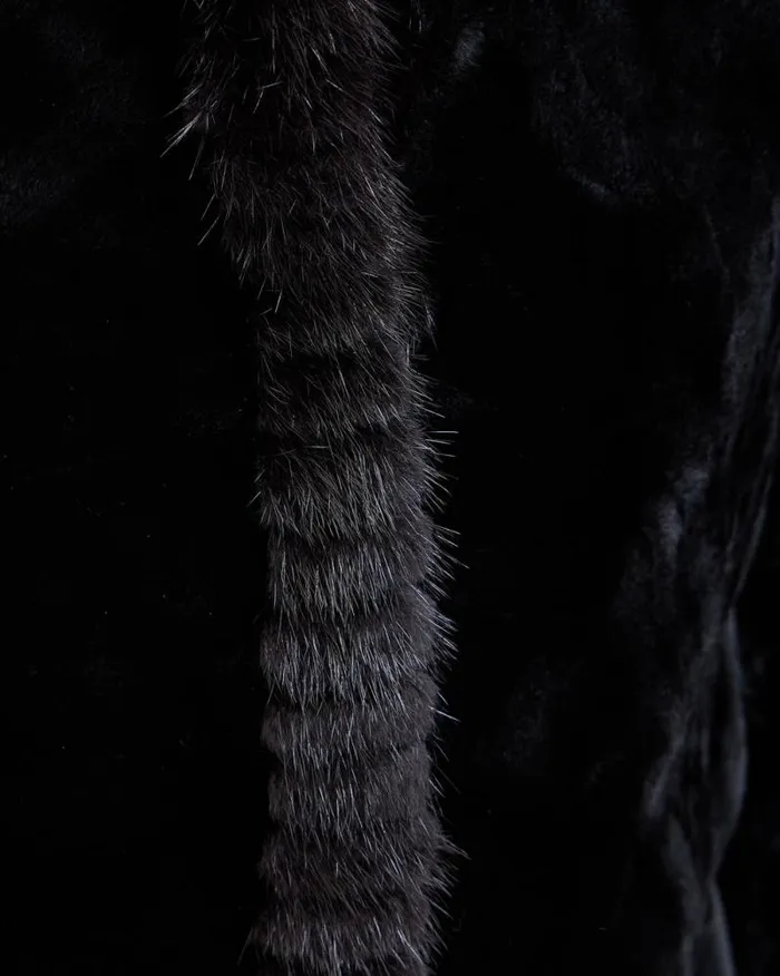Coats Women039s Maximilian Reversible Sheared Mink Sections Coat With Long Hair Trims