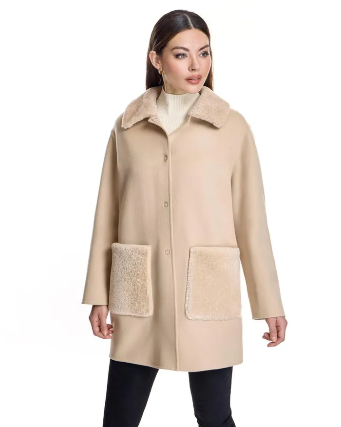 Coats Women039s Maximilian Woolblend Walking Coat With Shearling Trim