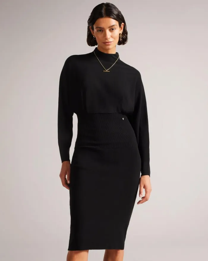 Cocoon Midi Dress Black Women Ted Baker Clothing Cocoon Midi Dress Black Women Ted Baker Clothing