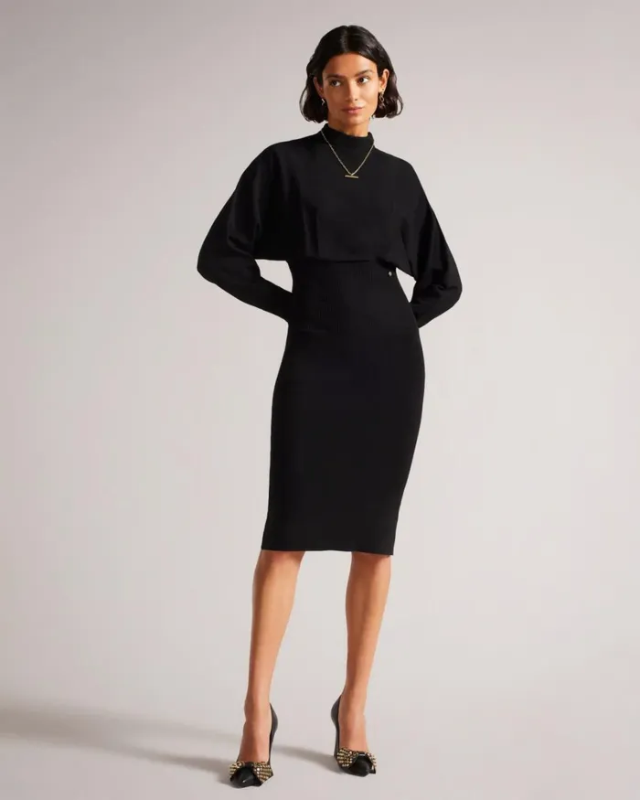 Cocoon Midi Dress Black Women Ted Baker Clothing Cocoon Midi Dress Black Women Ted Baker Clothing