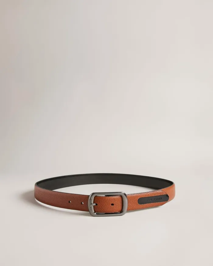 Contrast Detail Leather Belt Tan Men Ted Baker Belts
