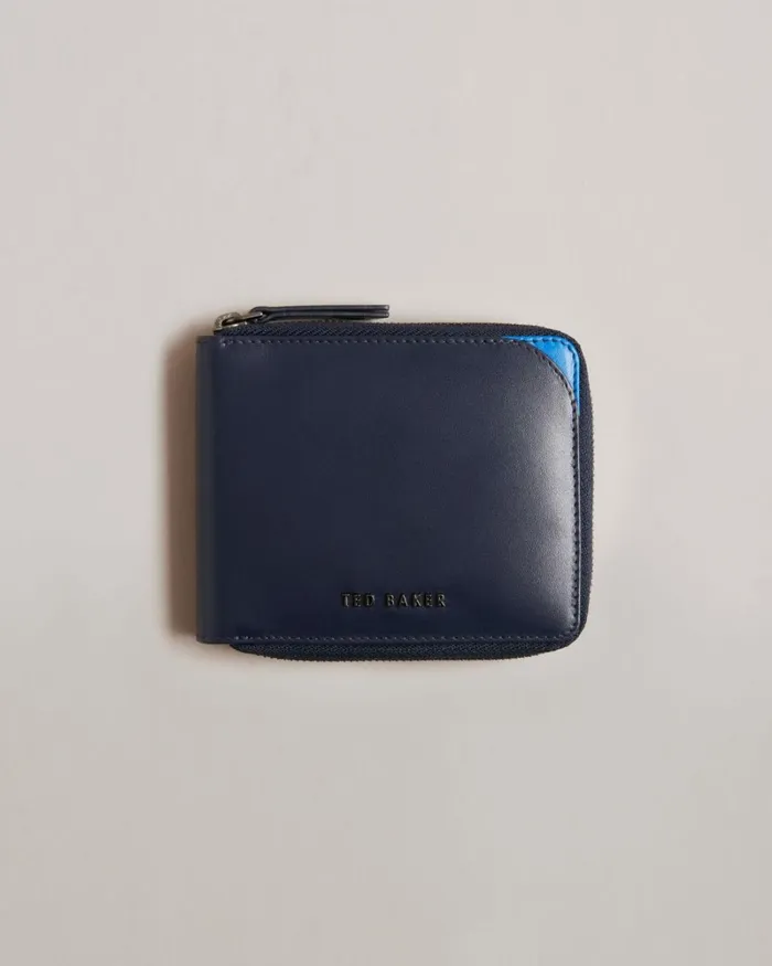 Corner Detail Zip Around Wallet Navy Men Ted Baker Wallets and Card Holders