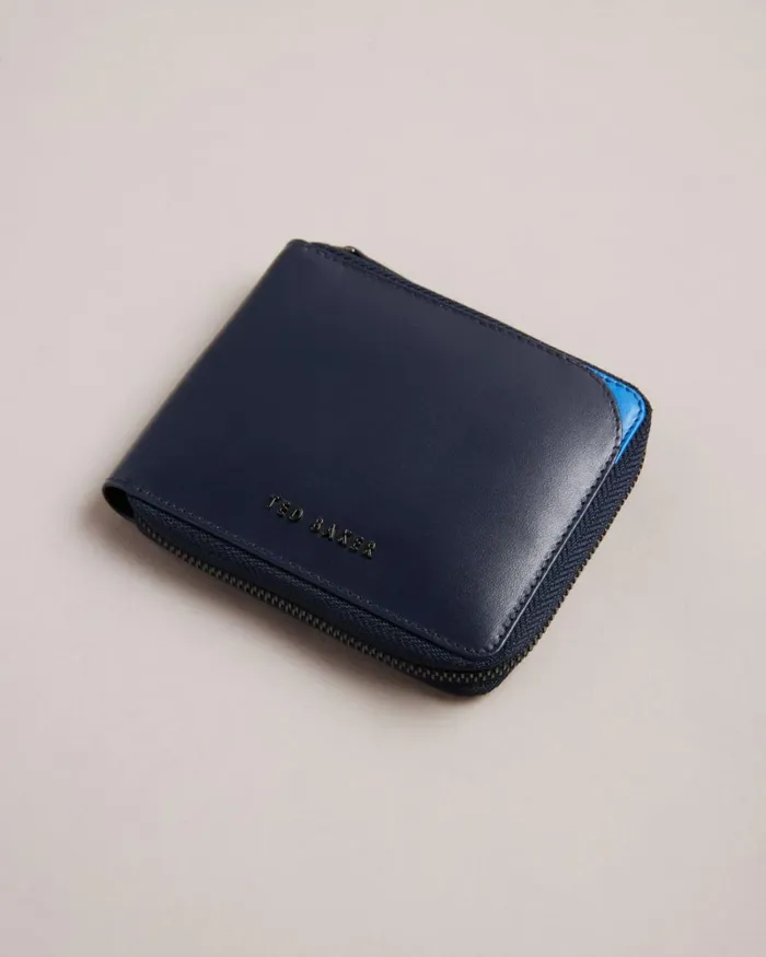Corner Detail Zip Around Wallet Navy Men Ted Baker Wallets and Card Holders