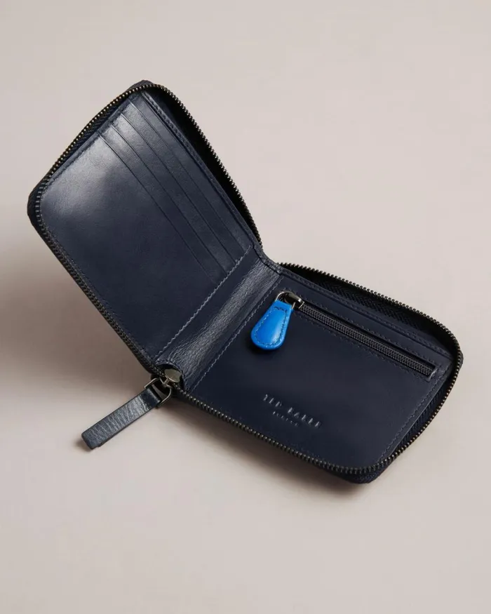 Corner Detail Zip Around Wallet Navy Men Ted Baker Wallets and Card Holders