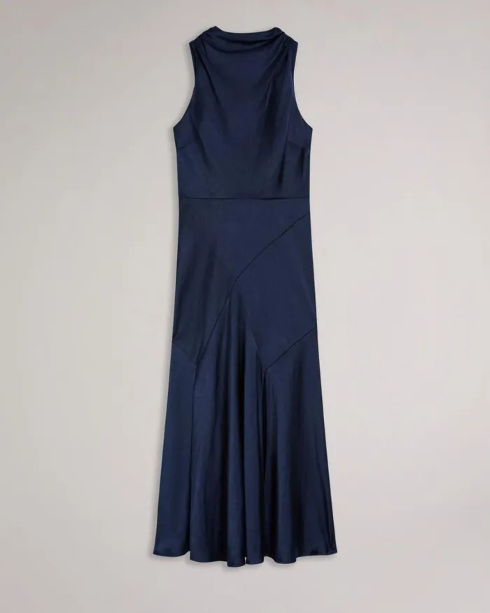 Cowl Neck Bias Cut Midi Dress Dark Blue Women Ted Baker Clothing