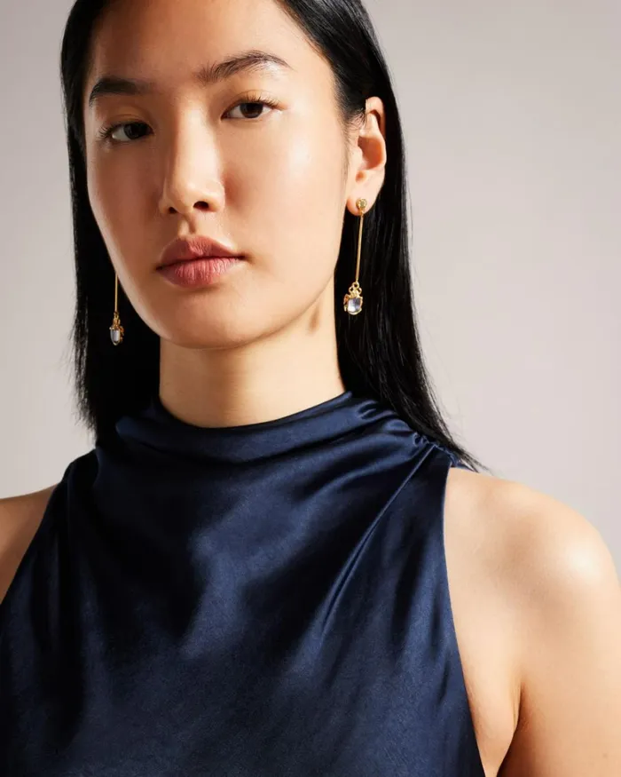 Cowl Neck Bias Cut Midi Dress Dark Blue Women Ted Baker Clothing Cowl Neck Bias Cut Midi Dress Dark Blue Women Ted Baker Clothing