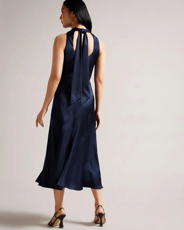 Cowl Neck Bias Cut Midi Dress Dark Blue Women Ted Baker Clothing Cowl Neck Bias Cut Midi Dress Dark Blue Women Ted Baker Clothing