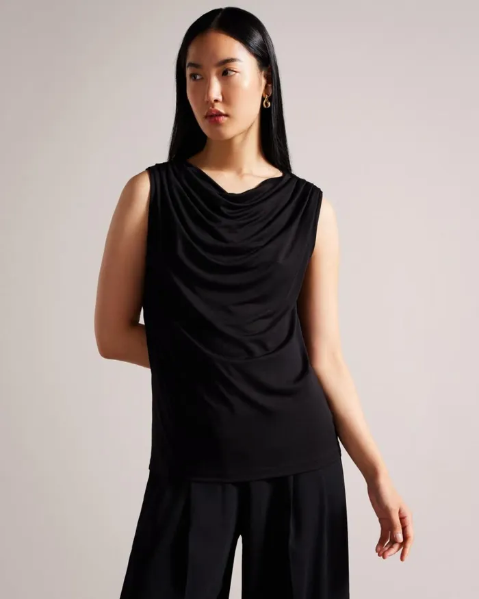 Cowl Neck Draped Top Black Women Ted Baker Clothing