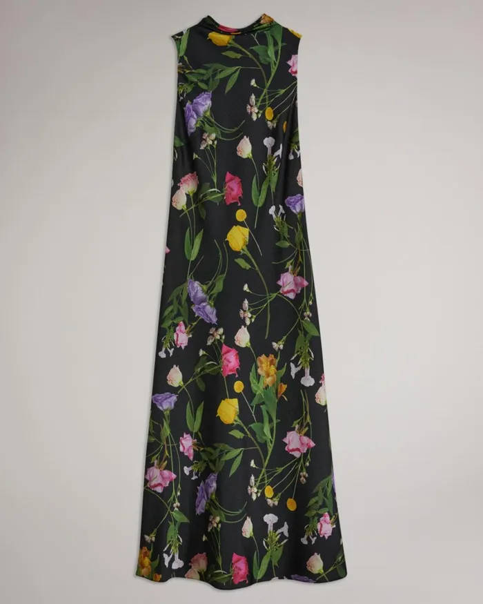Cowl Neck Midi Slip Dress Black Women Ted Baker Clothing