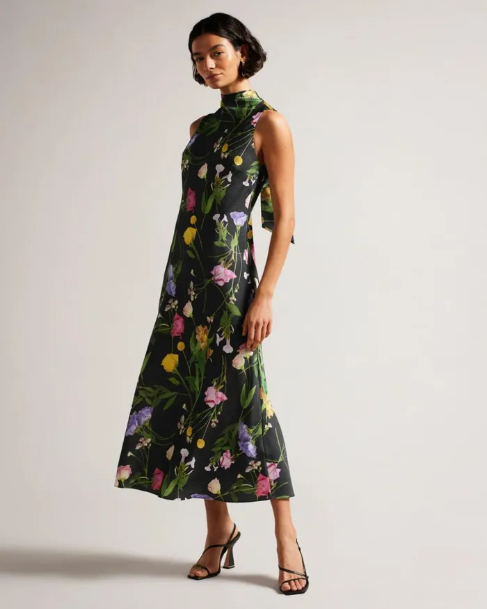 Cowl Neck Midi Slip Dress Black Women Ted Baker Clothing
