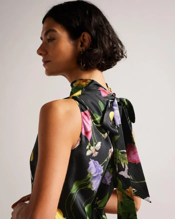 Cowl Neck Midi Slip Dress Black Women Ted Baker Clothing
