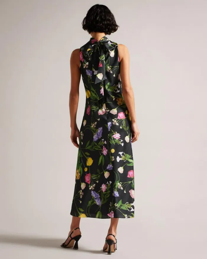 Cowl Neck Midi Slip Dress Black Women Ted Baker Clothing