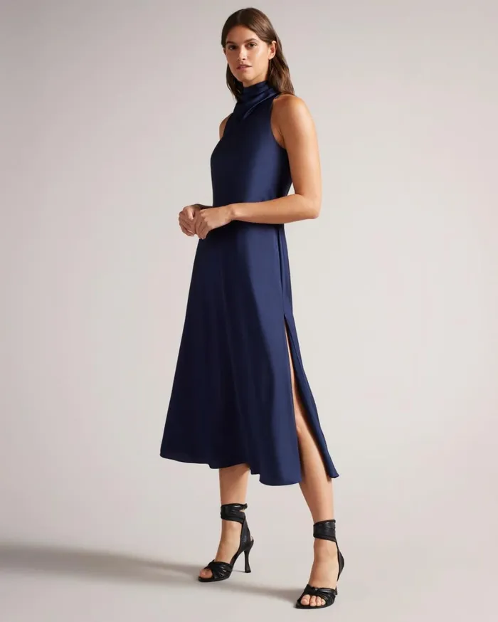 Cowl Neck Sleeveless Midi Dress Navy Women Ted Baker Clothing Cowl Neck Sleeveless Midi Dress Navy Women Ted Baker Clothing