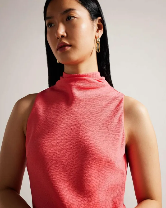 Cowl Neck Sleeveless Midi Slip Dress Coral Women Ted Baker Clothing