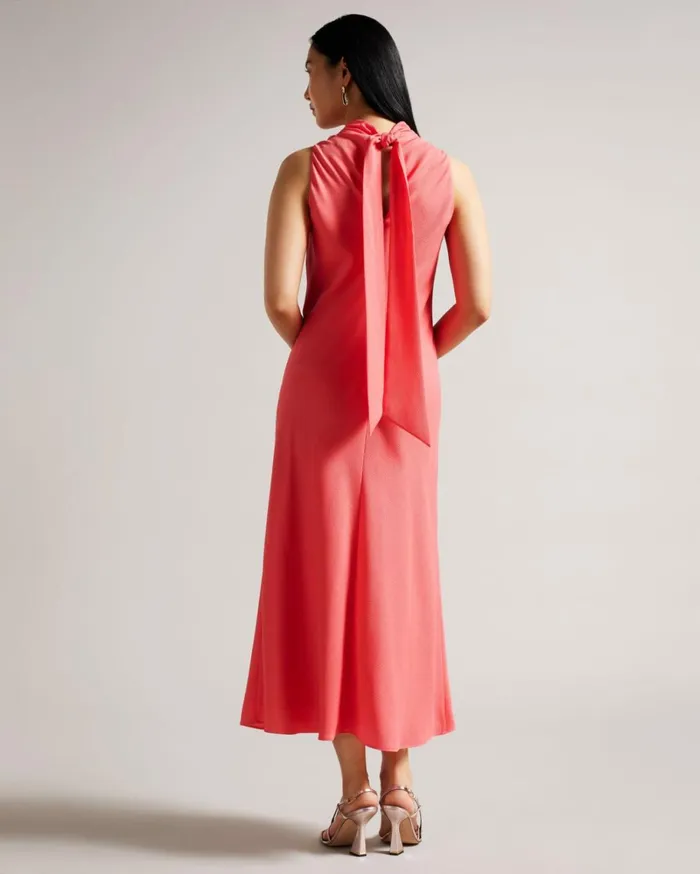 Cowl Neck Sleeveless Midi Slip Dress Coral Women Ted Baker Clothing