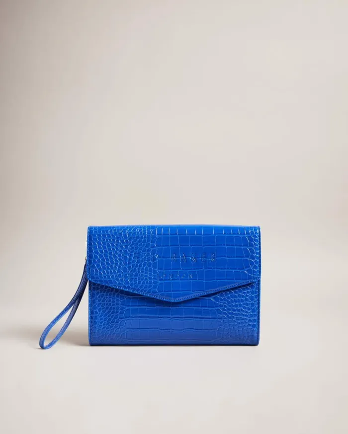 Croc Detail Debossed Envelope Pouch Bright Blue Women Ted Baker Bags Croc Detail Debossed Envelope Pouch Bright Blue Women Ted Baker Bags