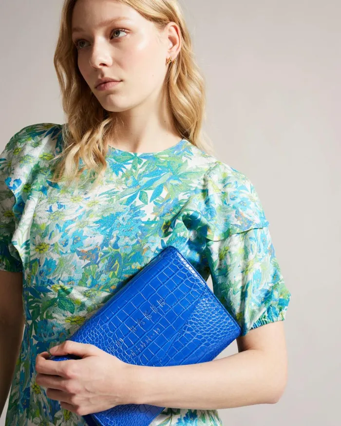 Croc Detail Debossed Envelope Pouch Bright Blue Women Ted Baker Bags Croc Detail Debossed Envelope Pouch Bright Blue Women Ted Baker Bags