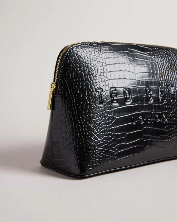 Croc Detail Debossed Washbag Black Women Ted Baker Wash and Makeup Bags