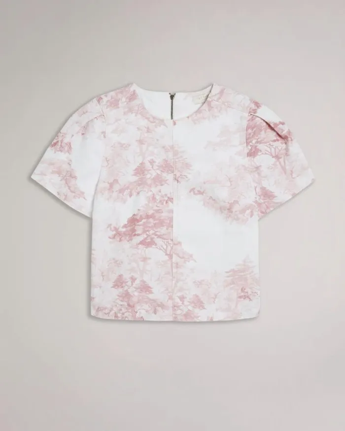 Cropped Denim T Shirt With Raw Edge Medium Pink Women Ted Baker Tops and TShirts