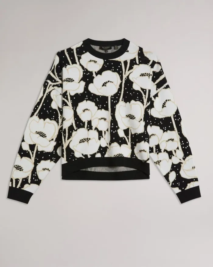 Cropped Jacquard Knitted Jumper Black Women Ted Baker Sweaters