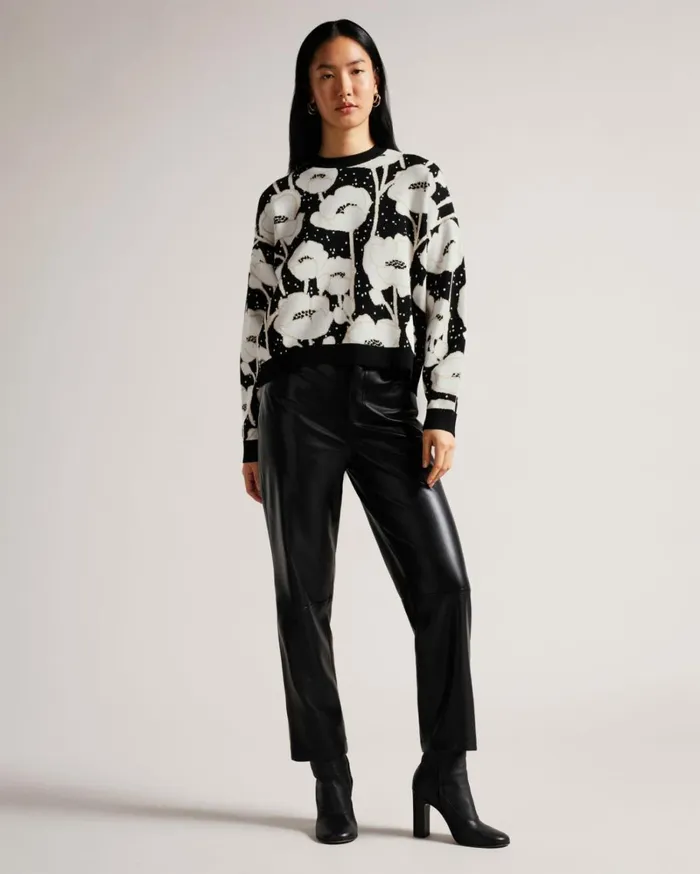 Cropped Jacquard Knitted Jumper Black Women Ted Baker Sweaters