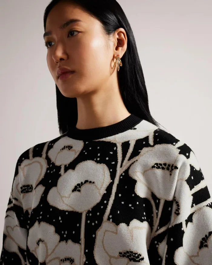 Cropped Jacquard Knitted Jumper Black Women Ted Baker Sweaters