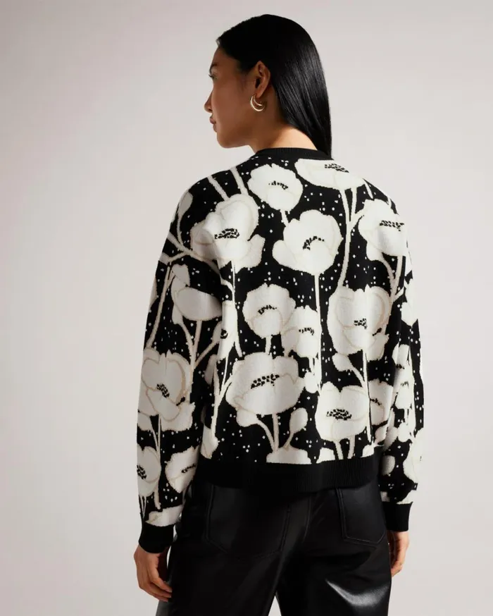 Cropped Jacquard Knitted Jumper Black Women Ted Baker Sweaters
