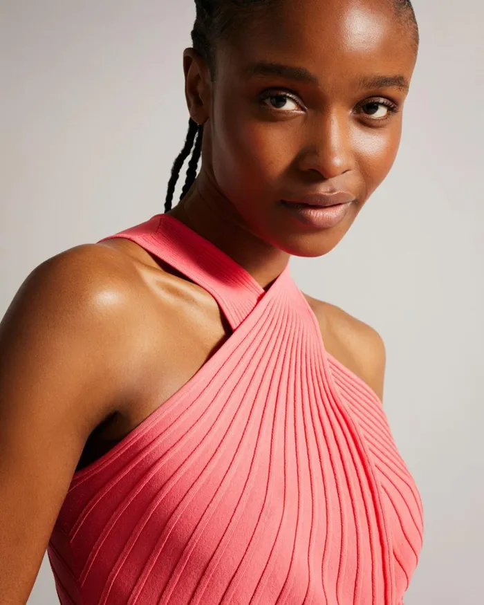 Cross Front Pleated Dress With Knit Bodice Coral Women Ted Baker Dresses Cross Front Pleated Dress With Knit Bodice Coral Women Ted Baker Dresses