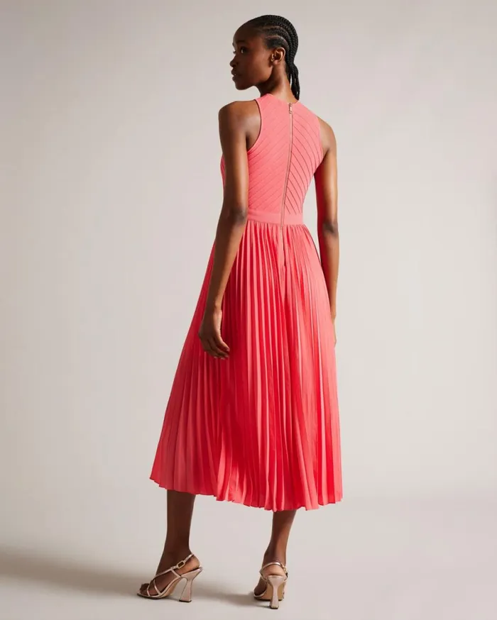 Cross Front Pleated Dress With Knit Bodice Coral Women Ted Baker Dresses Cross Front Pleated Dress With Knit Bodice Coral Women Ted Baker Dresses
