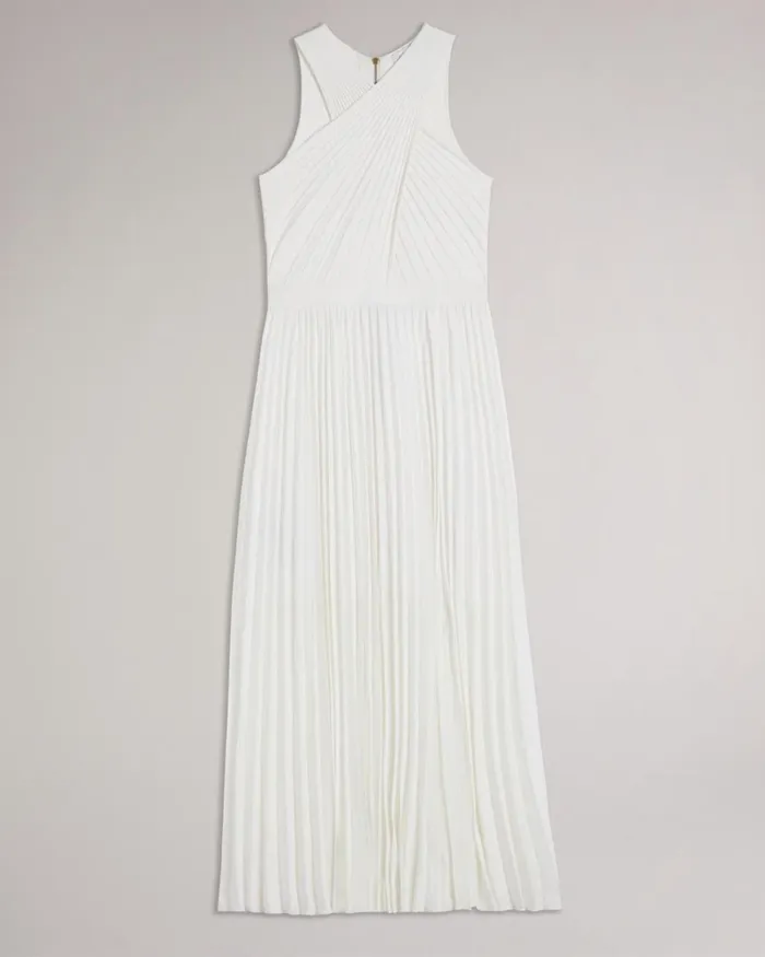 Cross Front Pleated Dress With Knit Bodice Cream Women Ted Baker Clothing