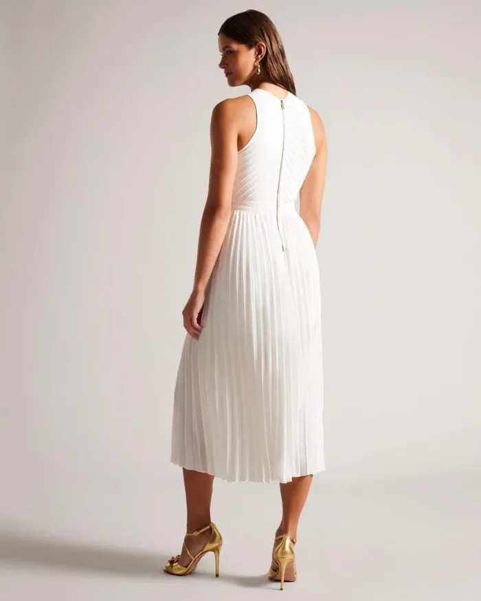 Cross Front Pleated Dress With Knit Bodice Cream Women Ted Baker Clothing Cross Front Pleated Dress With Knit Bodice Cream Women Ted Baker Clothing