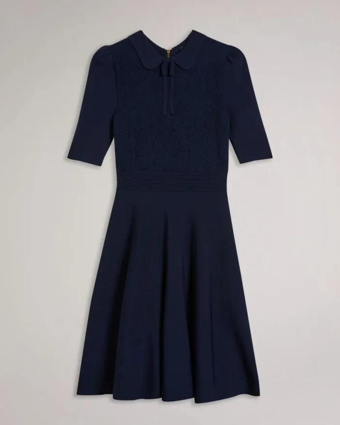 Delicate Pointelle Knit Dress Dark Blue Women Ted Baker Clothing