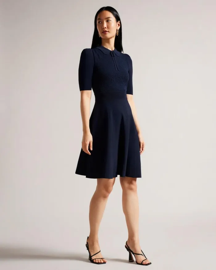 Delicate Pointelle Knit Dress Dark Blue Women Ted Baker Clothing