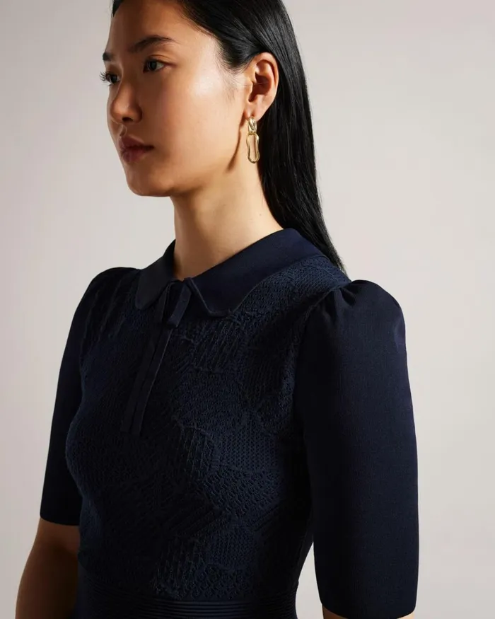 Delicate Pointelle Knit Dress Dark Blue Women Ted Baker Clothing