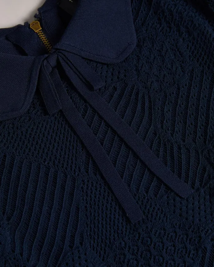 Delicate Pointelle Knit Dress Dark Blue Women Ted Baker Clothing