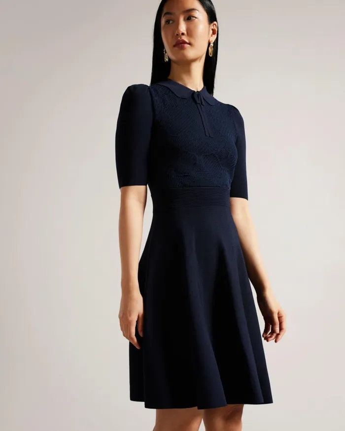 Delicate Pointelle Knit Dress Dark Blue Women Ted Baker Clothing