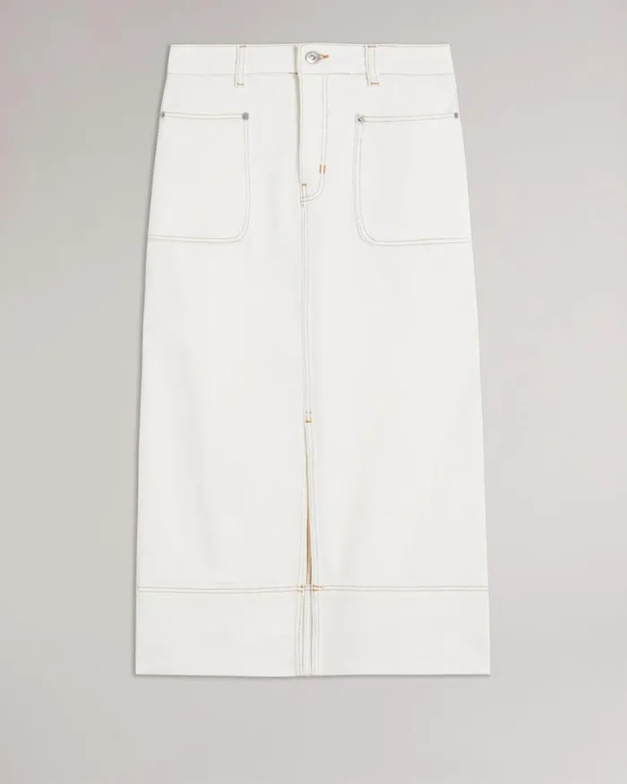 Denim Midi Pencil Skirt Ivory Women Ted Baker Clothing