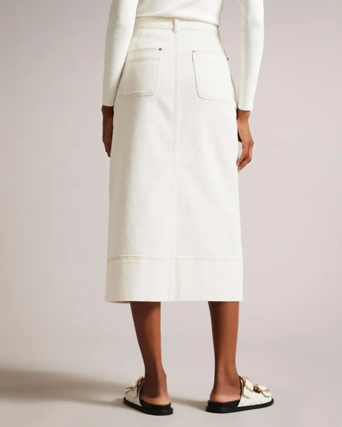 Denim Midi Pencil Skirt Ivory Women Ted Baker Clothing Denim Midi Pencil Skirt Ivory Women Ted Baker Clothing