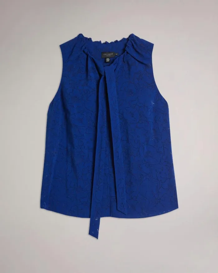 Devor Floral Top With Neck Tie Bright Blue Women Ted Baker Clothing