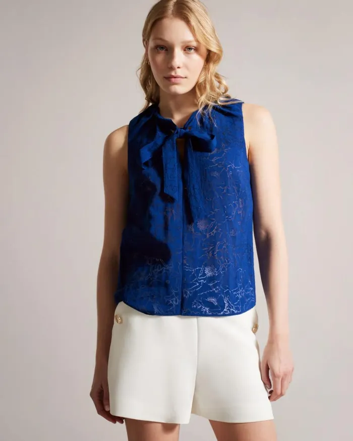 Devor Floral Top With Neck Tie Bright Blue Women Ted Baker Clothing Devor Floral Top With Neck Tie Bright Blue Women Ted Baker Clothing