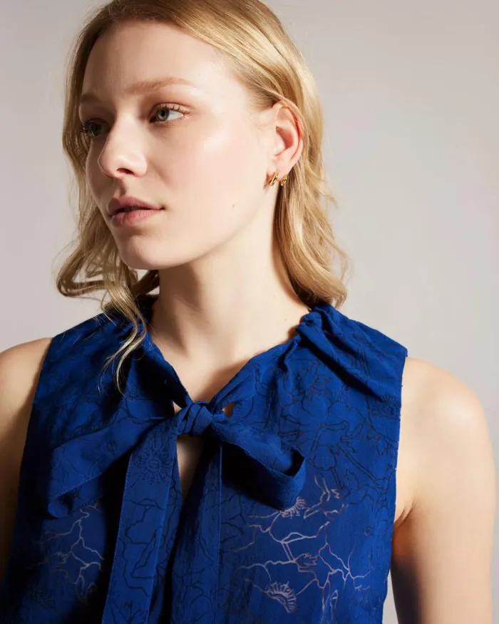 Devor Floral Top With Neck Tie Bright Blue Women Ted Baker Clothing Devor Floral Top With Neck Tie Bright Blue Women Ted Baker Clothing