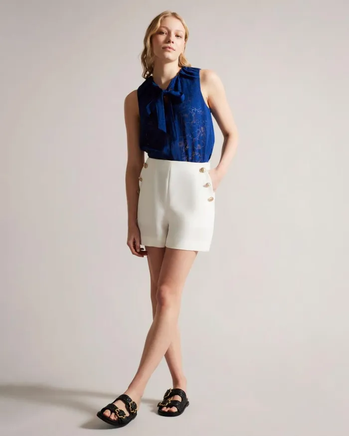 Devor Floral Top With Neck Tie Bright Blue Women Ted Baker Clothing Devor Floral Top With Neck Tie Bright Blue Women Ted Baker Clothing