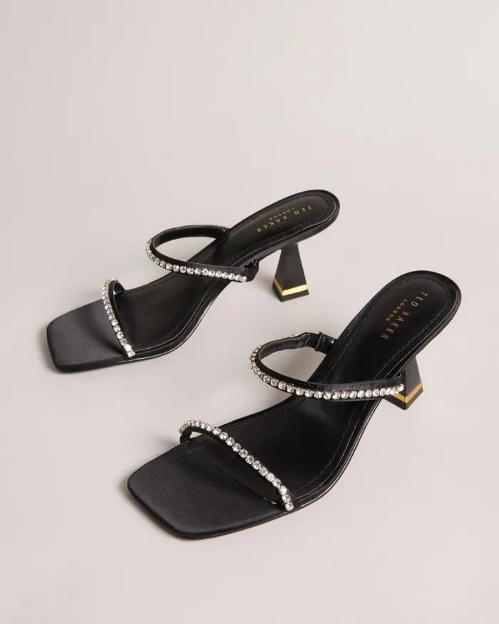 Diamante Satin Kitten Heel Sandals Black Women Ted Baker Sandals and Sliders Diamante Satin Kitten Heel Sandals Black Women Ted Baker Sandals and Sliders