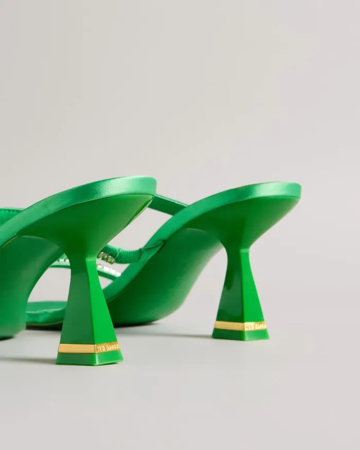 Diamante Satin Kitten Heel Sandals Green Women Ted Baker Sandals and Sliders Diamante Satin Kitten Heel Sandals Green Women Ted Baker Sandals and Sliders