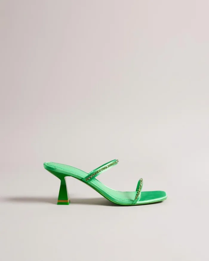 Diamante Satin Kitten Heel Sandals Green Women Ted Baker Sandals and Sliders Diamante Satin Kitten Heel Sandals Green Women Ted Baker Sandals and Sliders