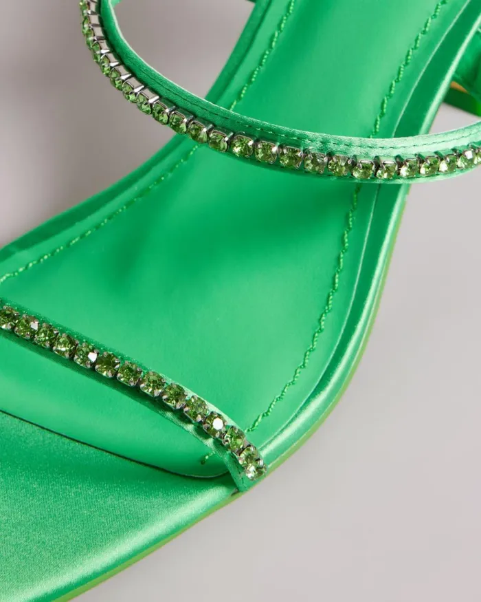 Diamante Satin Kitten Heel Sandals Green Women Ted Baker Sandals and Sliders Diamante Satin Kitten Heel Sandals Green Women Ted Baker Sandals and Sliders