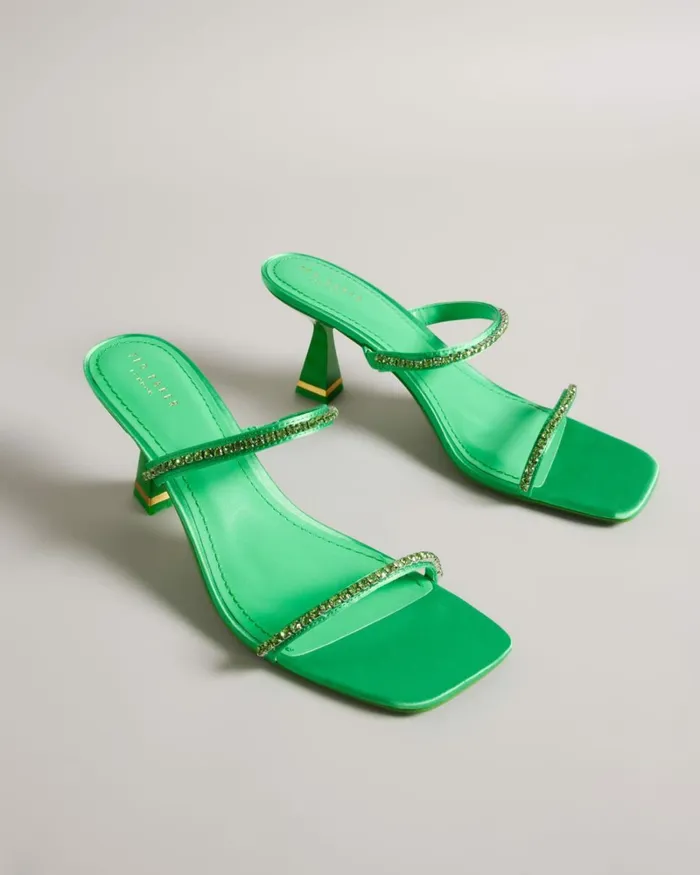 Diamante Satin Kitten Heel Sandals Green Women Ted Baker Sandals and Sliders Diamante Satin Kitten Heel Sandals Green Women Ted Baker Sandals and Sliders