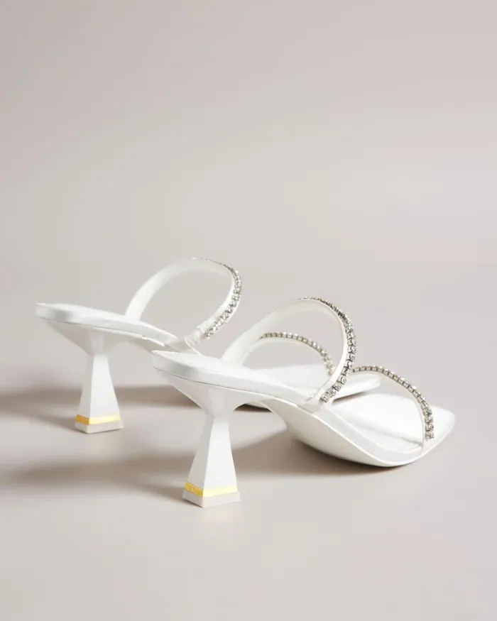 Diamante Satin Kitten Heel Sandals Ivory Women Ted Baker Sandals and Sliders